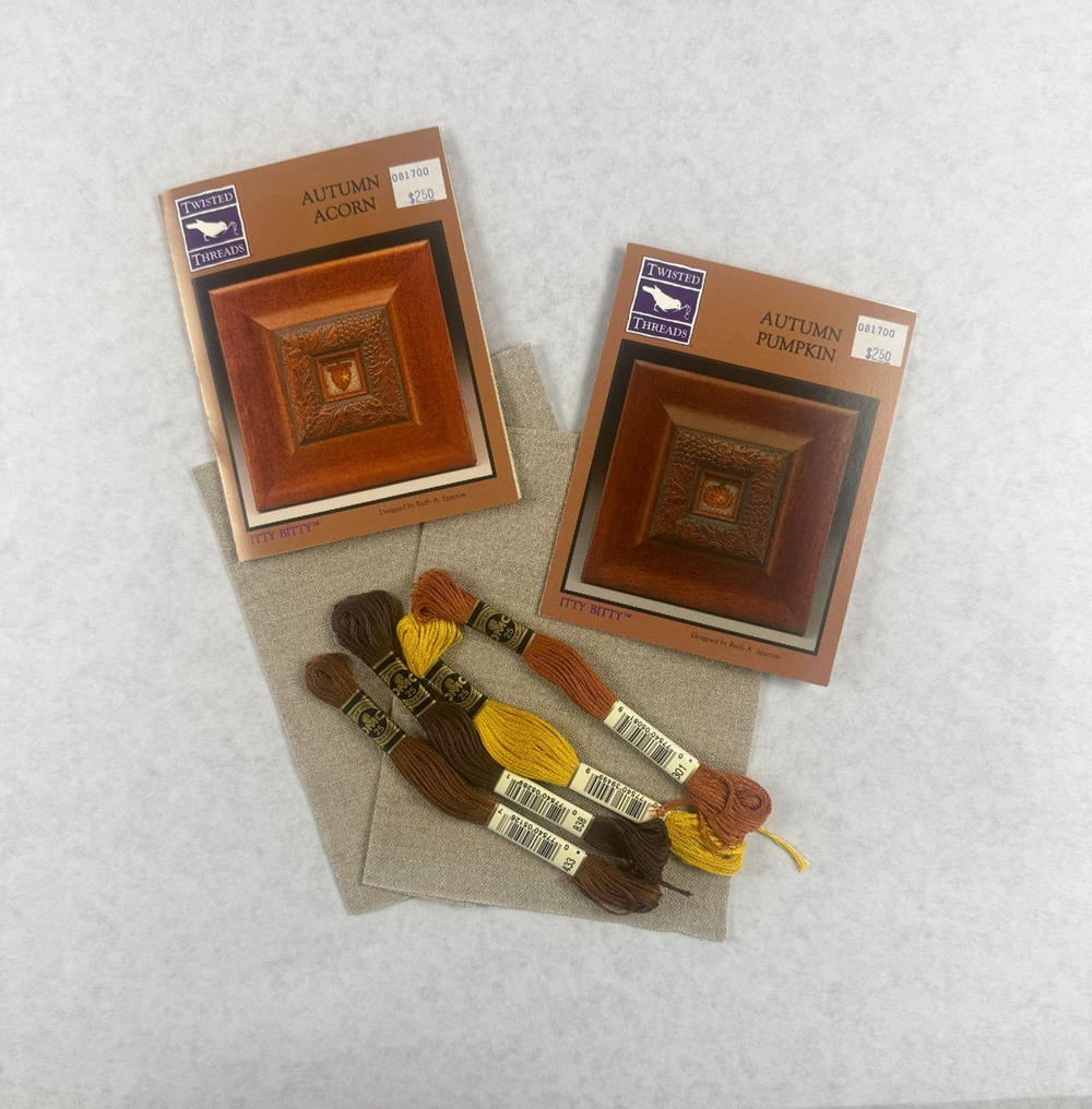 Twisted Threads Autumn Pumpkin & Acorn Cross Stitch Charts Kit Linen Floss